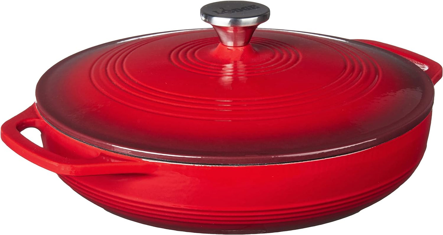 Essential Enamel Braiser - Refrigerator- & Oven-Safe up to 500° F - Heat-Retaining, Induction-Safe & Pfas-Free Enamel Cookware - 3.5 Quart, Island Spice Red