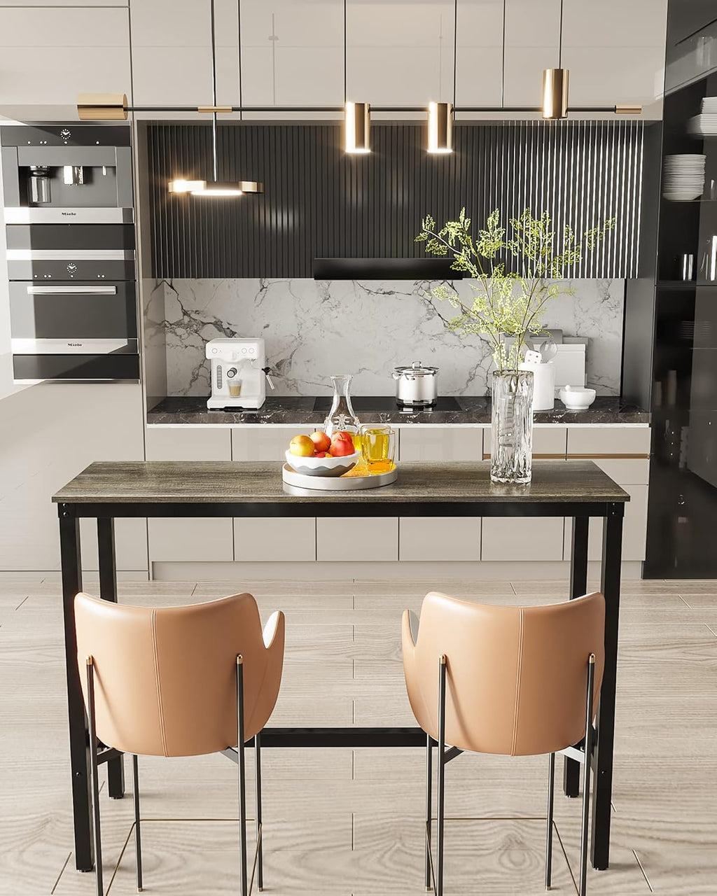 Stylish Black Oak Bar Table - Sturdy Pub Height Counter Table for Kitchen, Dining & Living Room (47.24")