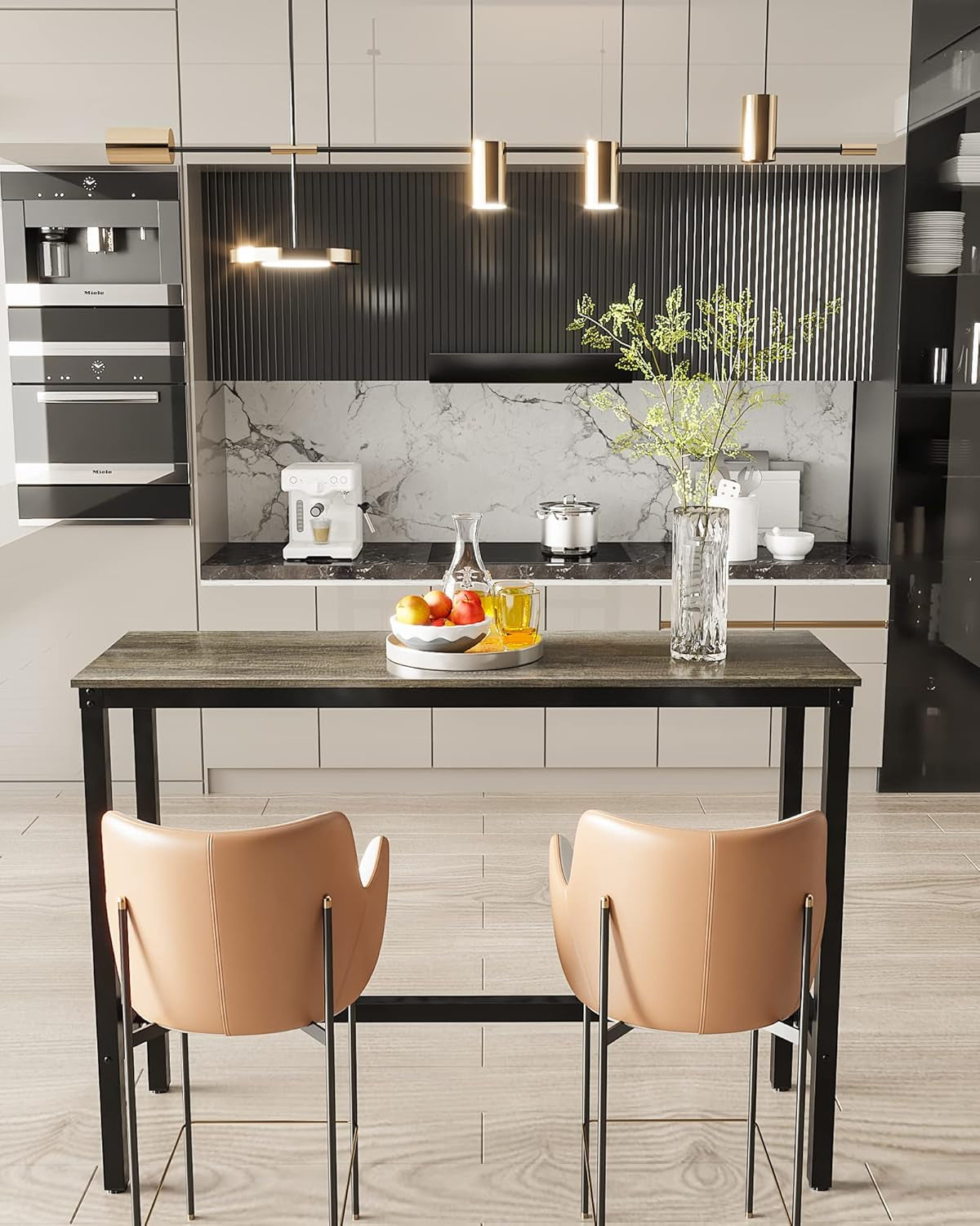 Stylish Black Oak Bar Table - Sturdy Pub Height Counter Table for Kitchen, Dining & Living Room (47.24")