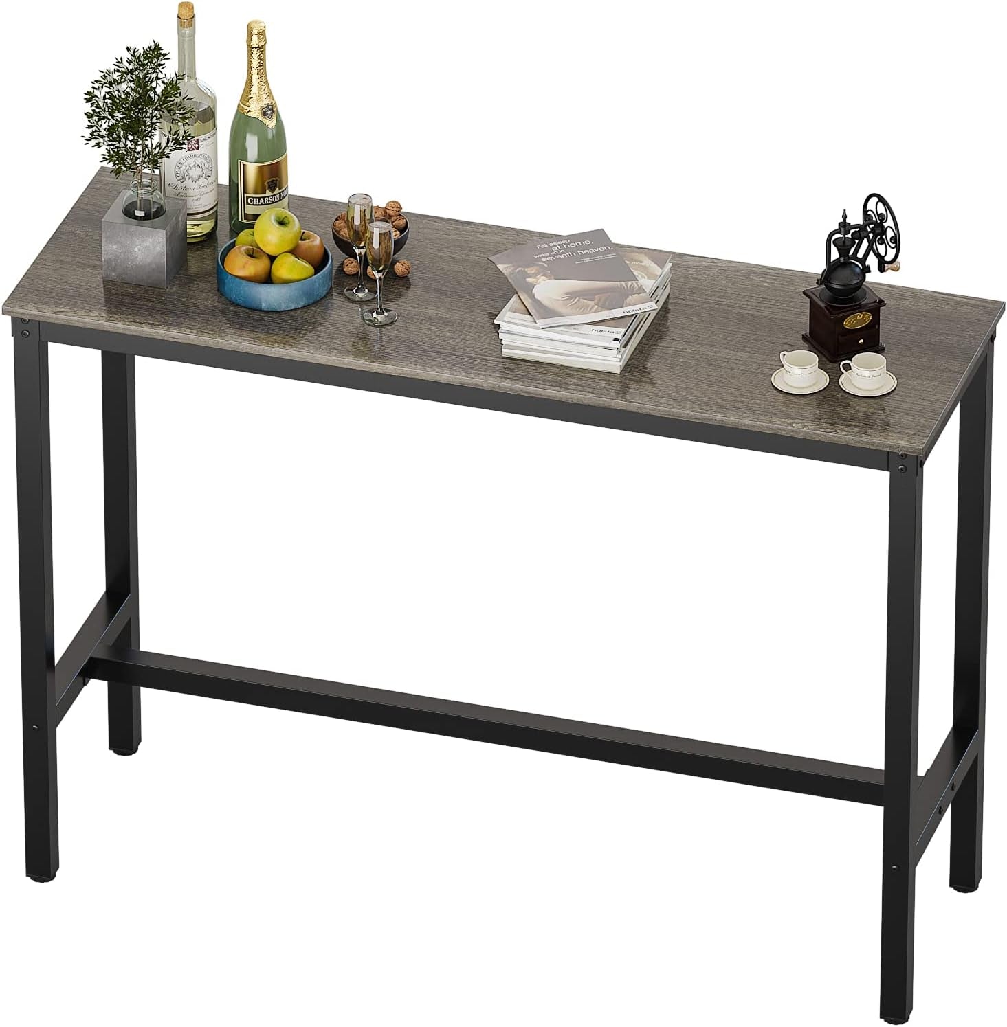 Stylish Black Oak Bar Table - Sturdy Pub Height Counter Table for Kitchen, Dining & Living Room (47.24")