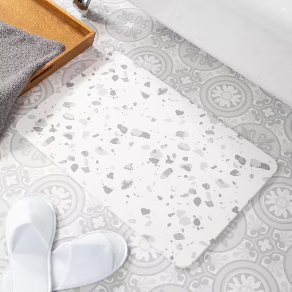 Gray 15.35 In. X 23.62 In. Terrazzo Stone Non Slip Bath Mat