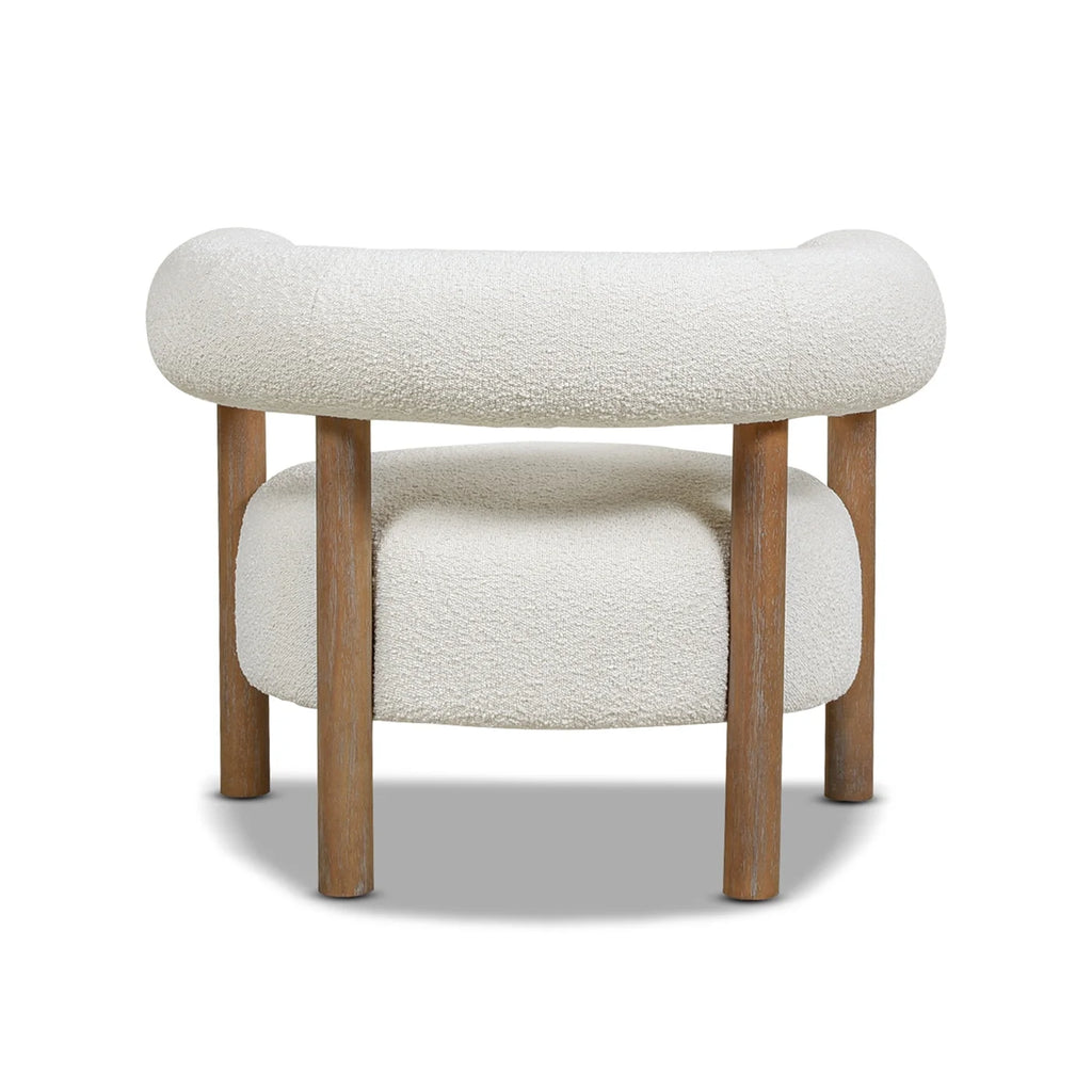Fuji Mid Century Modern Barrel Accent Arm Chair Ivory White Boucle