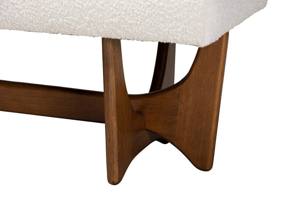 Theo Japandi Cream Boucle Fabric and Walnut Brown Finished Wood Bench