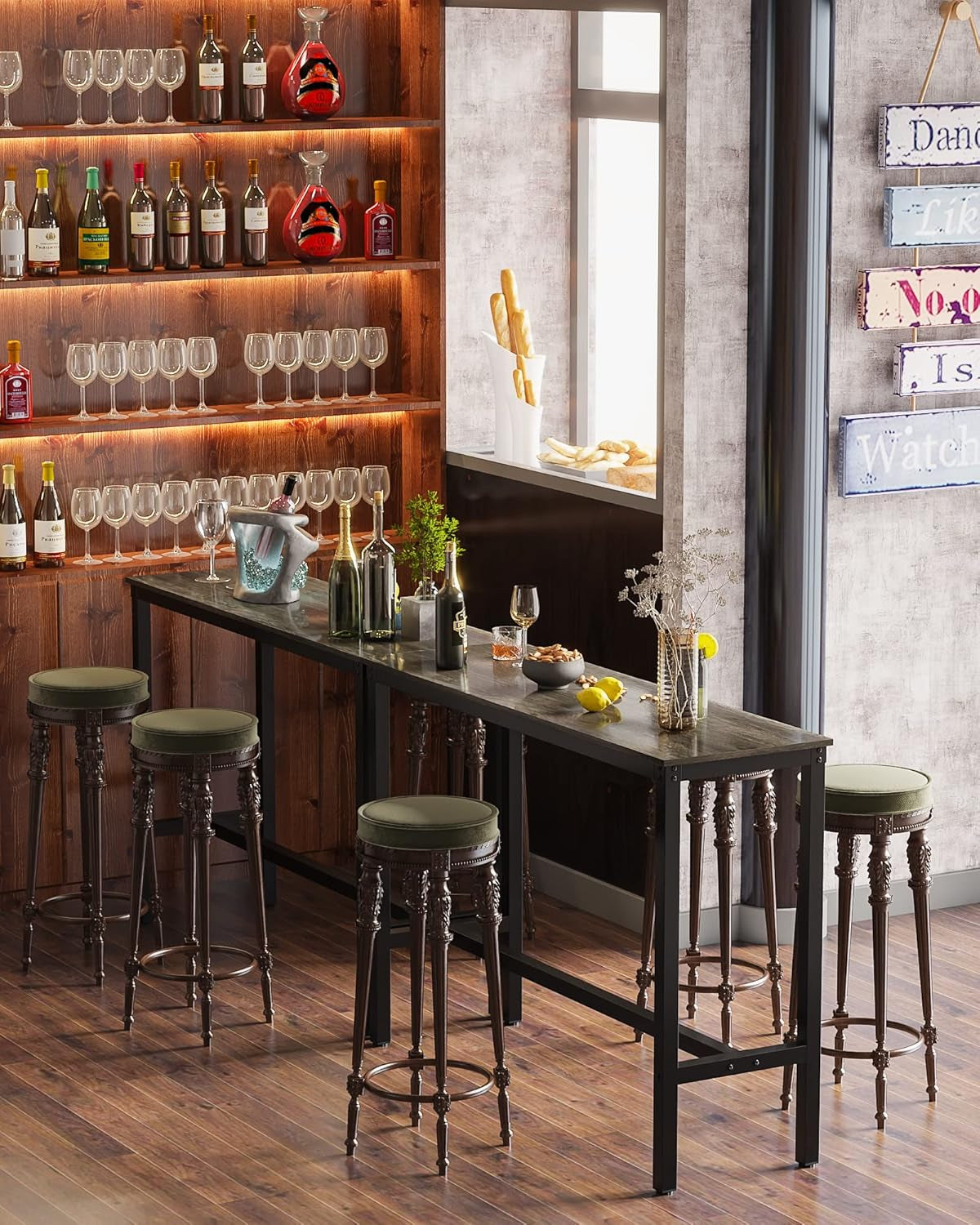 Stylish Black Oak Bar Table - Sturdy Pub Height Counter Table for Kitchen, Dining & Living Room (47.24")