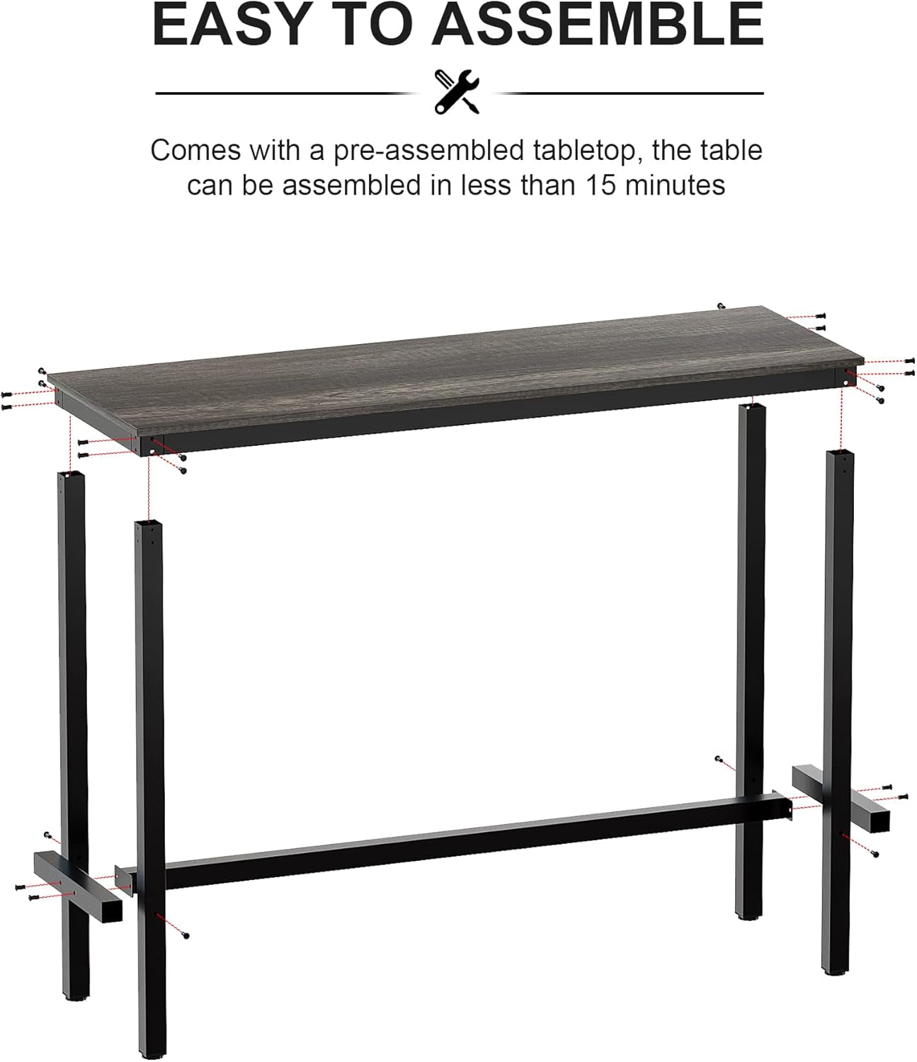 Stylish Black Oak Bar Table - Sturdy Pub Height Counter Table for Kitchen, Dining & Living Room (47.24")