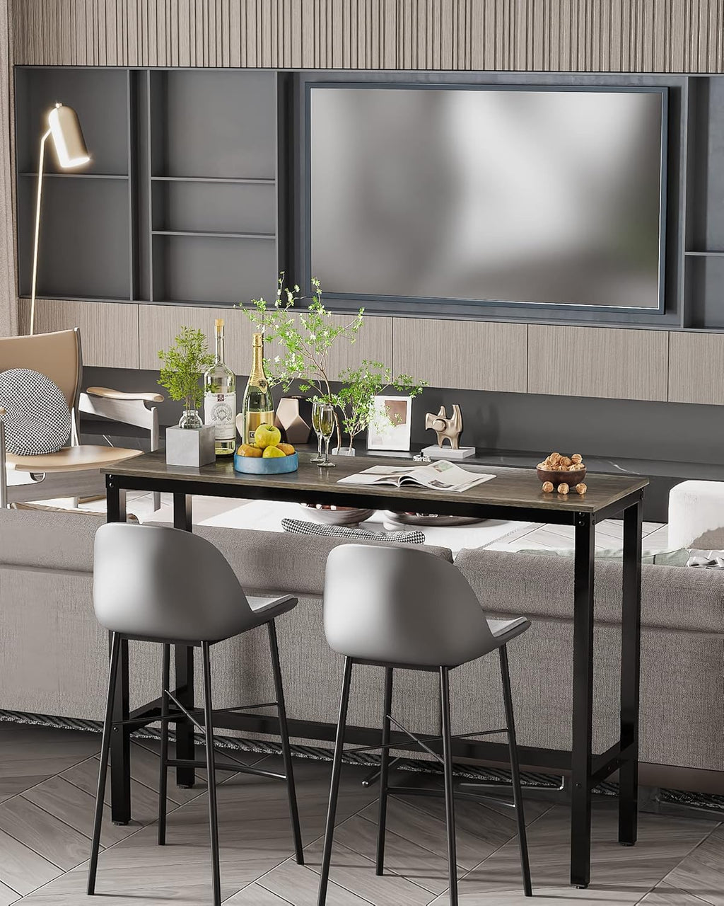 Stylish Black Oak Bar Table - Sturdy Pub Height Counter Table for Kitchen, Dining & Living Room (47.24")