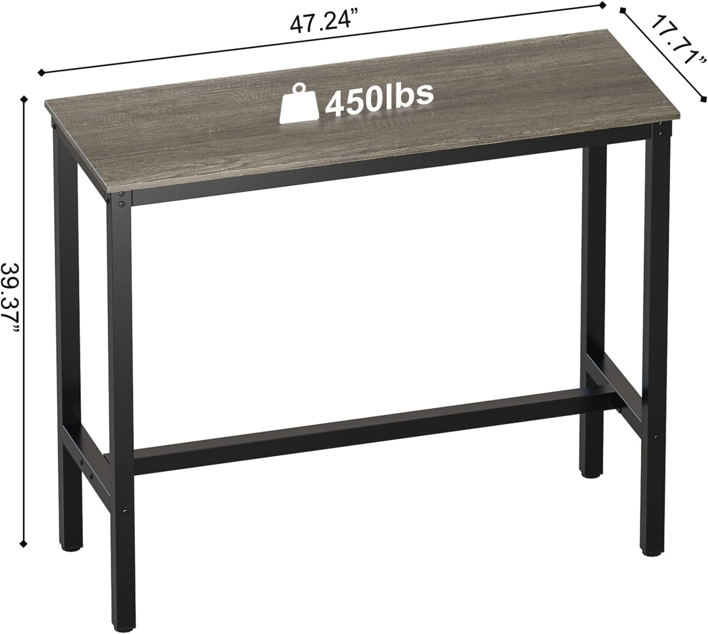 Stylish Black Oak Bar Table - Sturdy Pub Height Counter Table for Kitchen, Dining & Living Room (47.24")