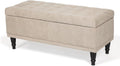 Storage Ottoman Linen Fabric Upholstered Tufted Bench with Wood Legs, Rectangular Coffee Table Footstool for Bedroom Living Room Entryway (Beige)