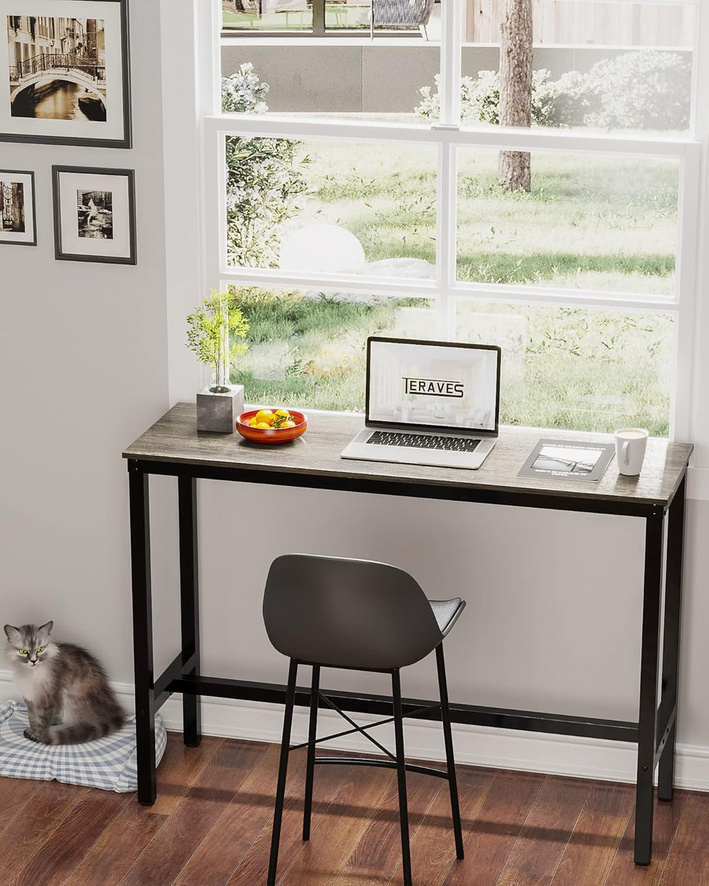 Stylish Black Oak Bar Table - Sturdy Pub Height Counter Table for Kitchen, Dining & Living Room (47.24")