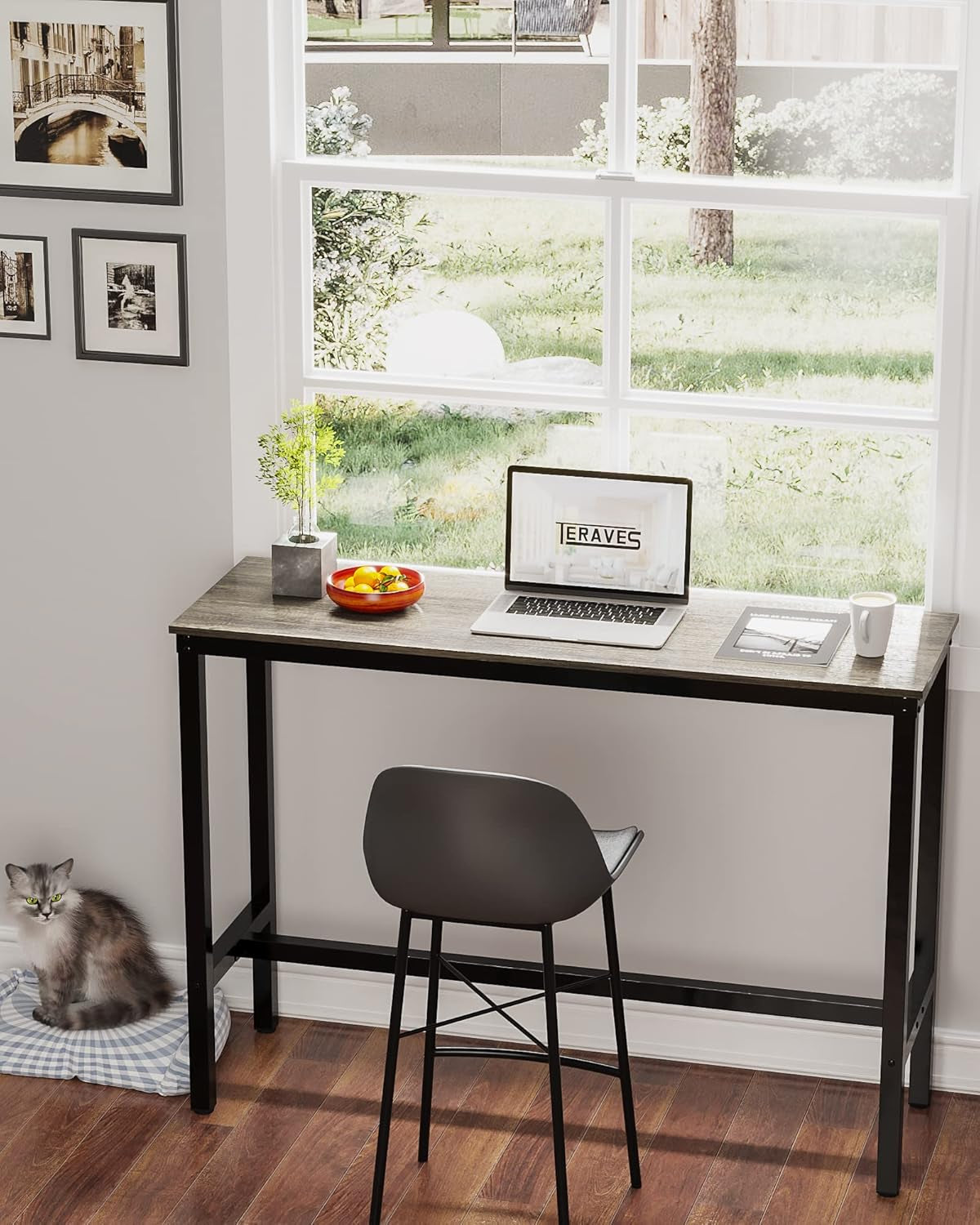 Stylish Black Oak Bar Table - Sturdy Pub Height Counter Table for Kitchen, Dining & Living Room (47.24")