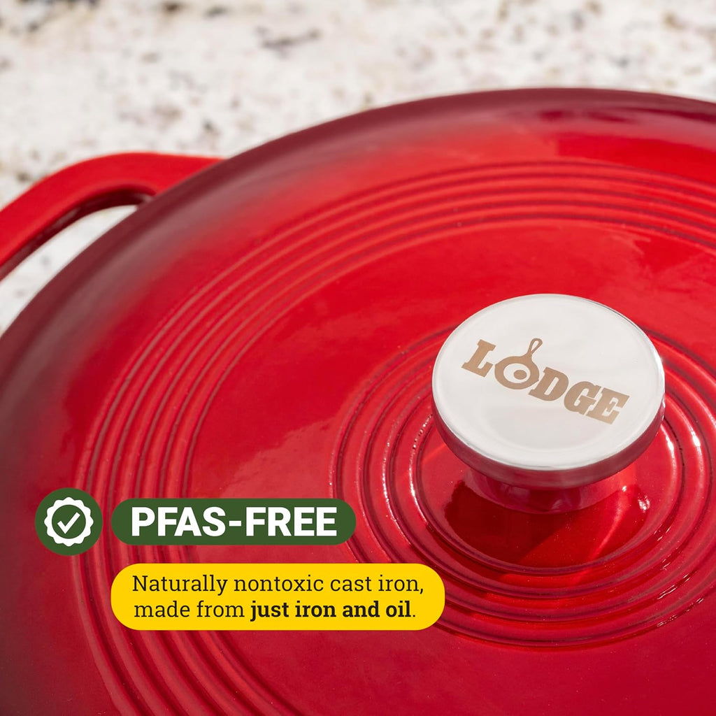 Essential Enamel Braiser - Refrigerator- & Oven-Safe up to 500° F - Heat-Retaining, Induction-Safe & Pfas-Free Enamel Cookware - 3.5 Quart, Island Spice Red
